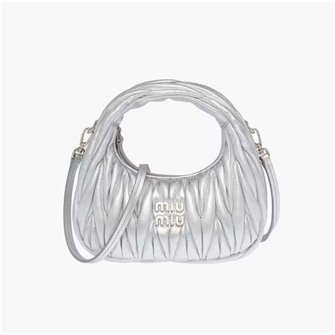 miu miu bag silver hardware|Silver Wander Matelassé Nappa Leather Hobo Bag .